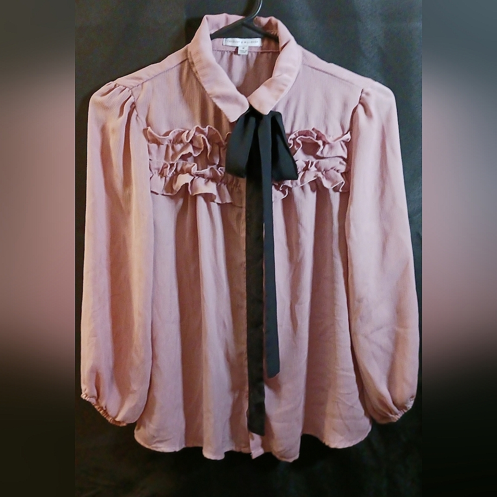 Crescent & Willough Mauve Ruffle Blouse Sz Med